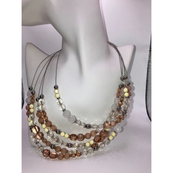 New York & Co Multicolored Multistrand Beaded Silver-Tone Wire 20.5" Necklace! - Picture 2 of 11
